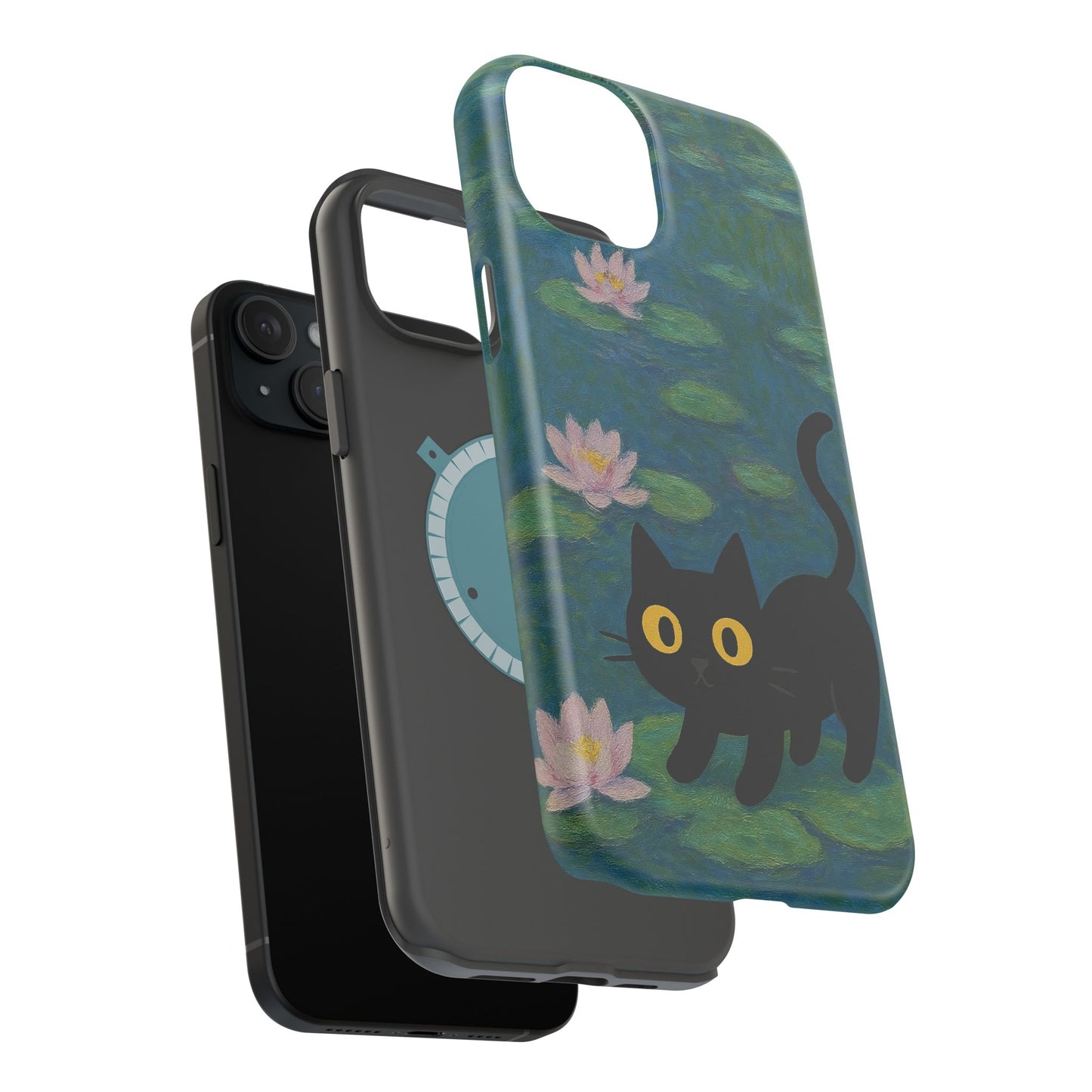 Water Lily Cat โ Monet Inspired โ iPhone 16, 15, 14, 13 โ MagSafe Magnetic Tough Case by HitStickers