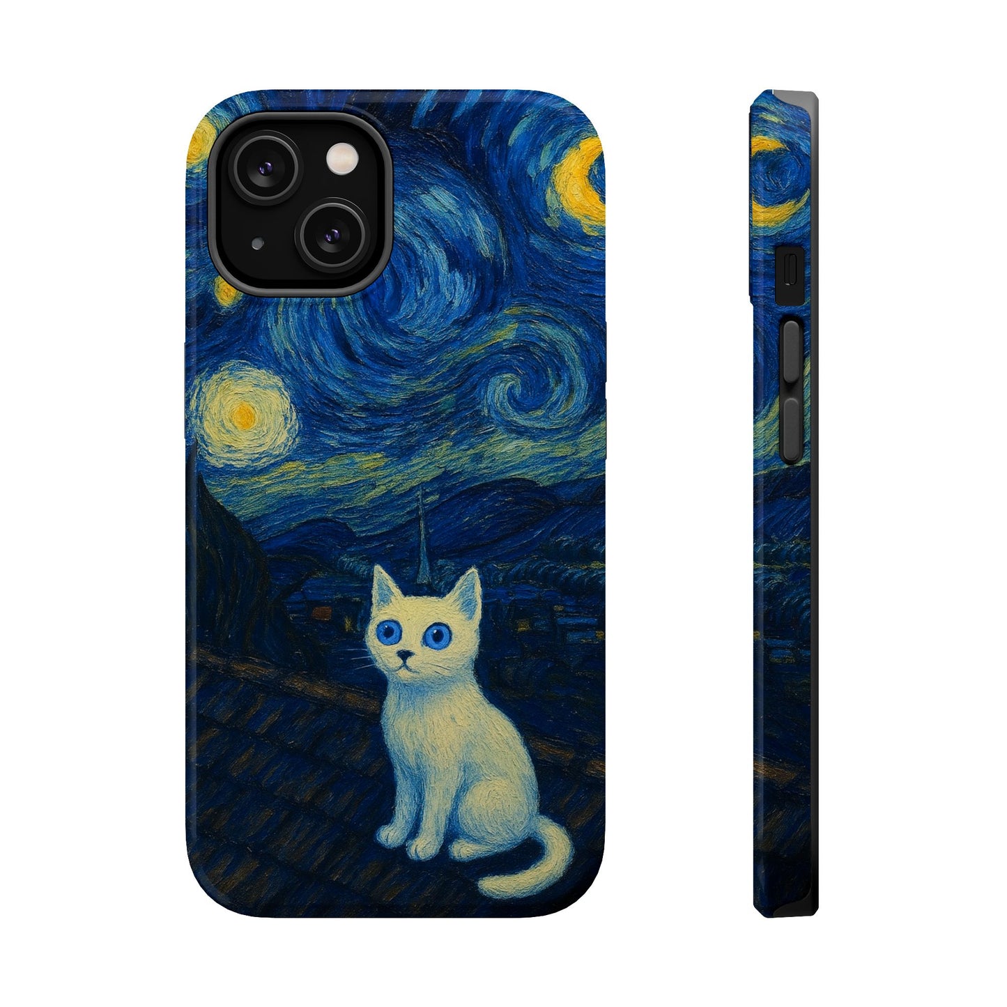 Starry Night Cat โ Van Gogh Inspired โ iPhone 16, 15, 14, 13 โ MagSafe Magnetic Tough Case by HitStickers
