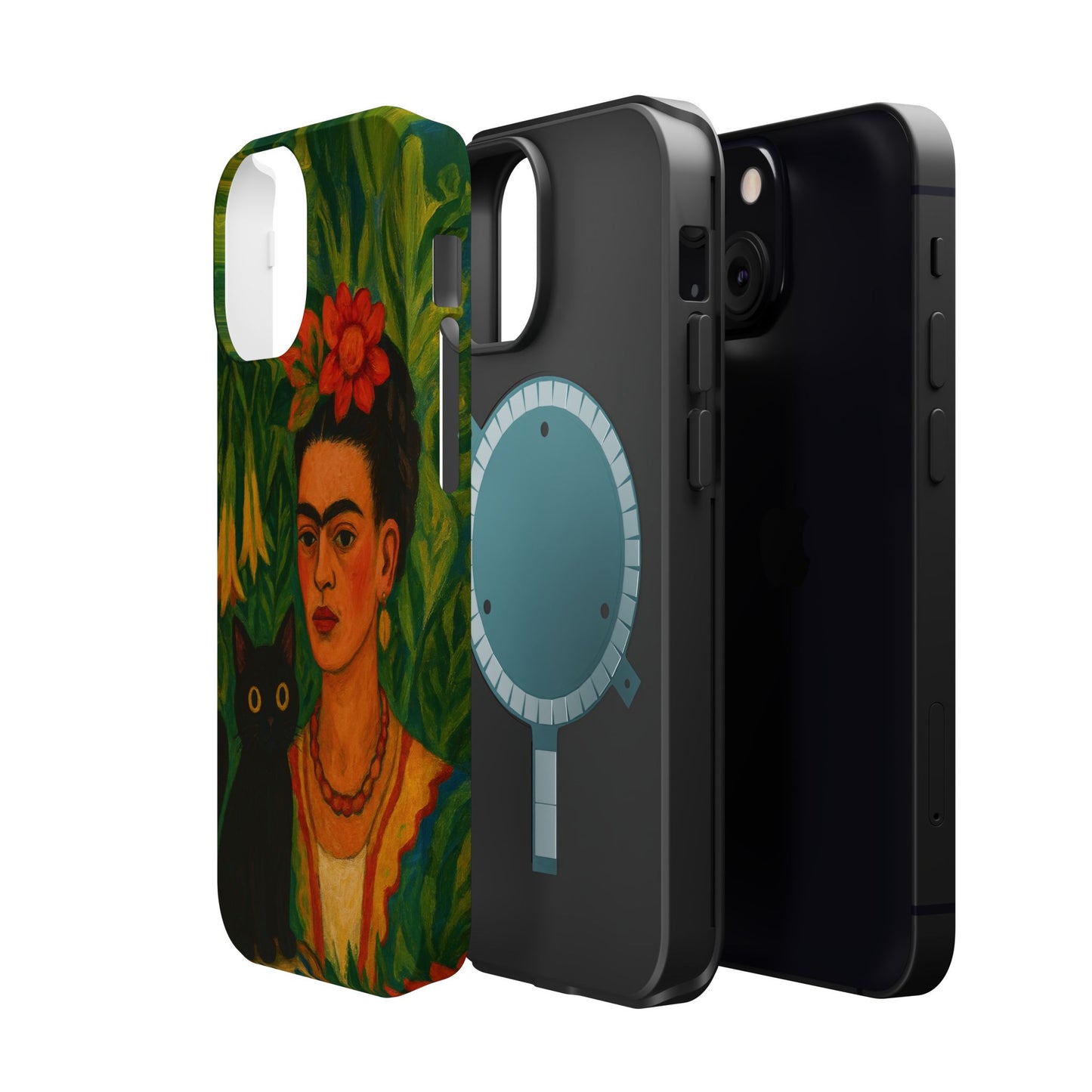 Frida & the Black Cat โ Kahlo Inspired โ iPhone 16, 15, 14, 13 โ MagSafe Magnetic Tough Case by HitStickers