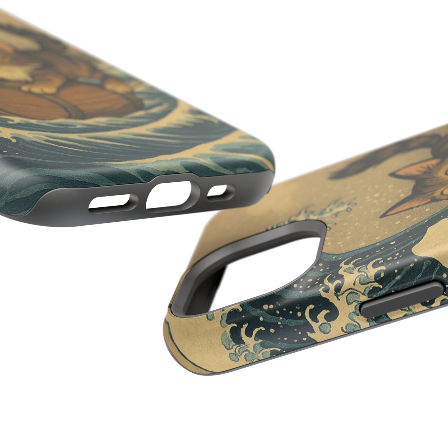 The Great Wave Cat โ Hokusai Inspired โ iPhone 16, 15, 14, 13 โ MagSafe Magnetic Tough Case by HitStickers