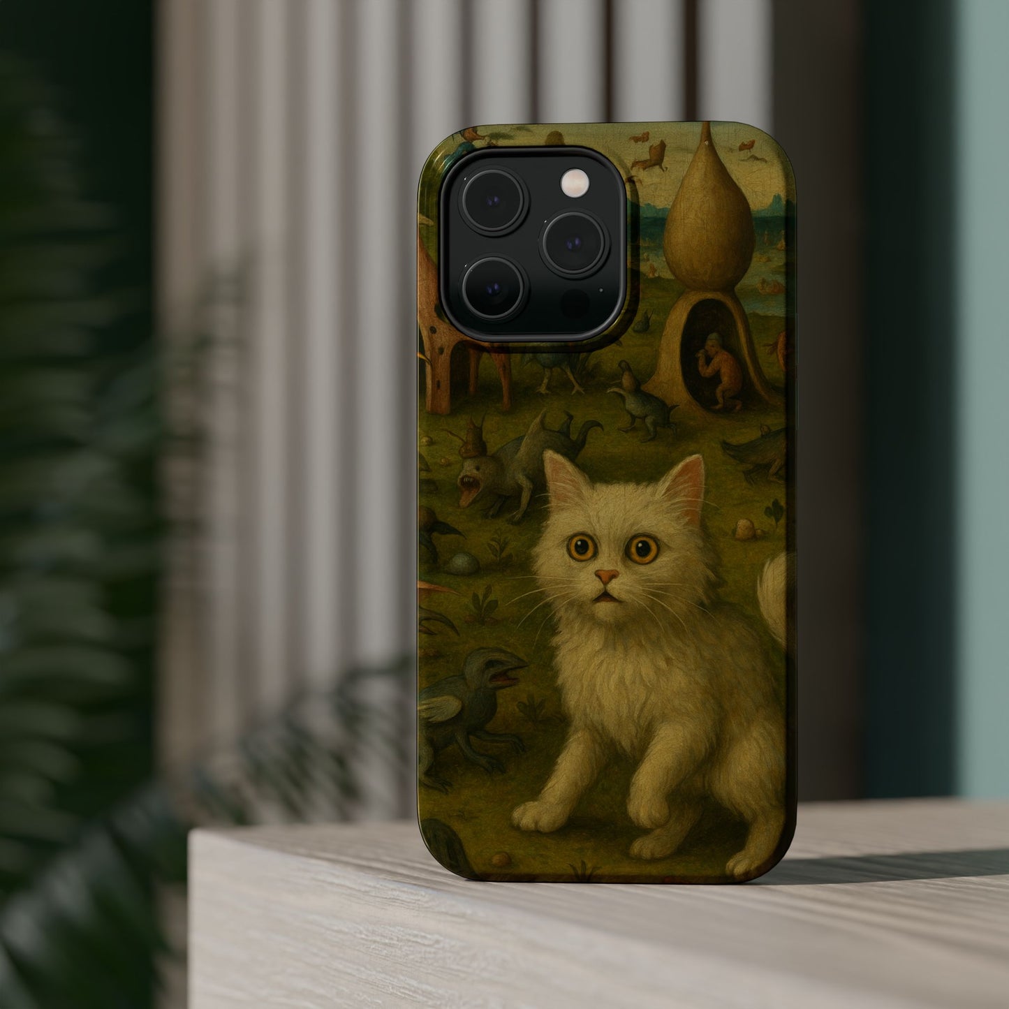 Garden of Cat Delights โ Bosch Inspired โ iPhone 16, 15, 14, 13 โ MagSafe Magnetic Tough Case by HitStickers