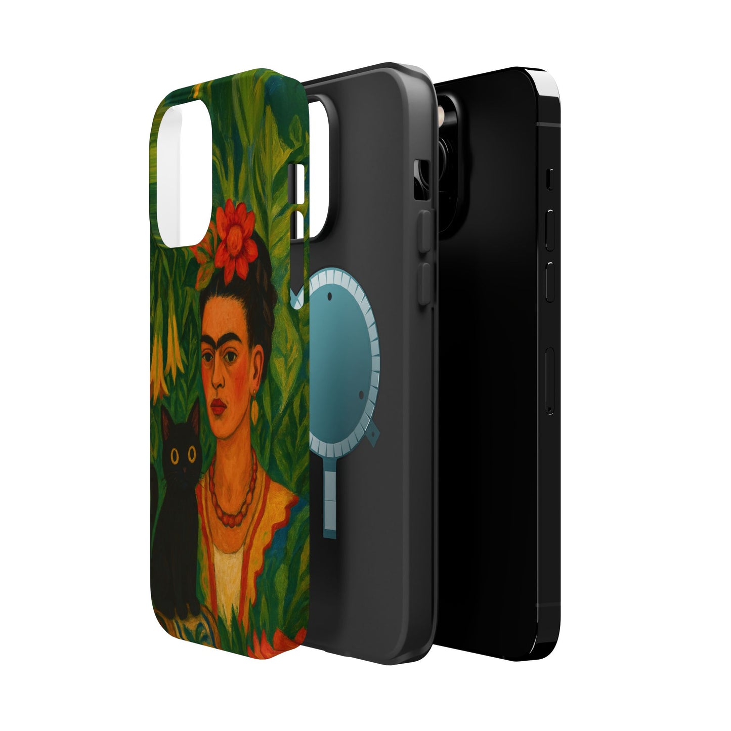 Frida & the Black Cat โ Kahlo Inspired โ iPhone 16, 15, 14, 13 โ MagSafe Magnetic Tough Case by HitStickers
