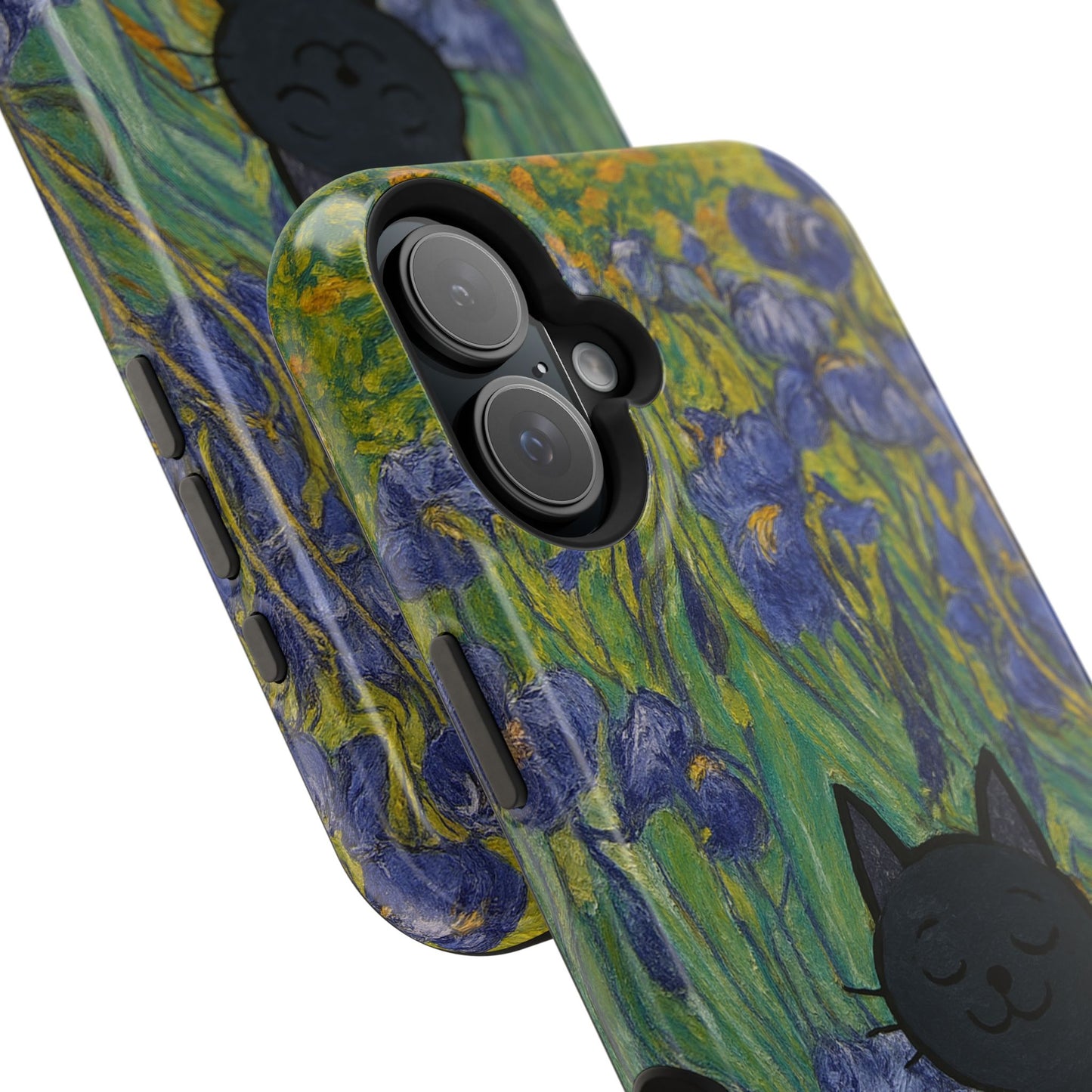 Peaceful Cat in Irises โ Van Gogh Inspired โ iPhone 16, 15, 14, 13 โ MagSafe Magnetic Tough Case by HitStickers