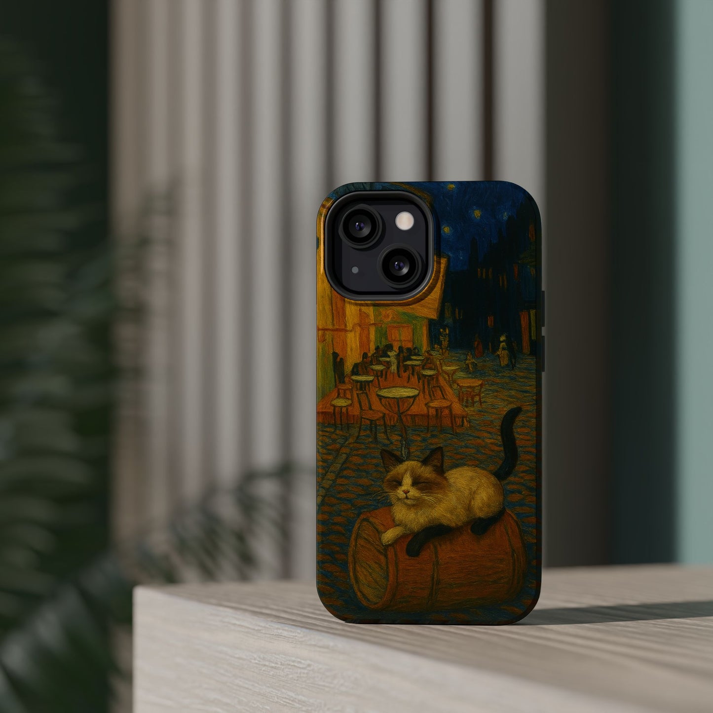 Café Cat at Night – Van Gogh Inspired – iPhone 16, 15, 14, 13 – MagSafe Magnetic Tough Case by HitStickers