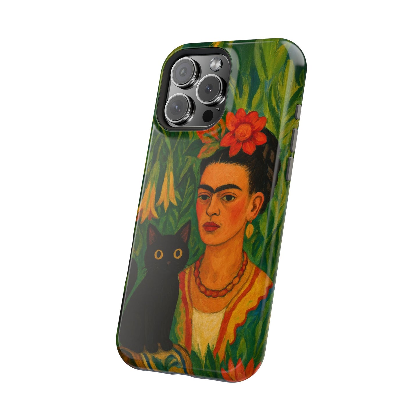 Frida & the Black Cat โ Kahlo Inspired โ iPhone 16, 15, 14, 13 โ MagSafe Magnetic Tough Case by HitStickers