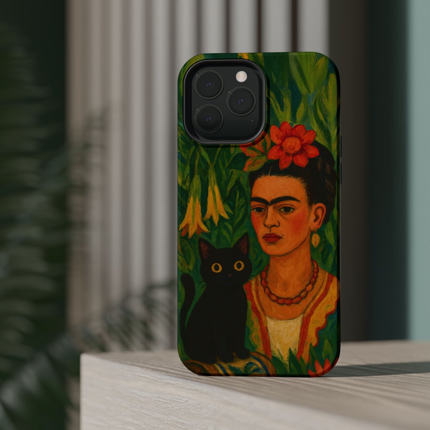 Frida & the Black Cat โ Kahlo Inspired โ iPhone 16, 15, 14, 13 โ MagSafe Magnetic Tough Case by HitStickers