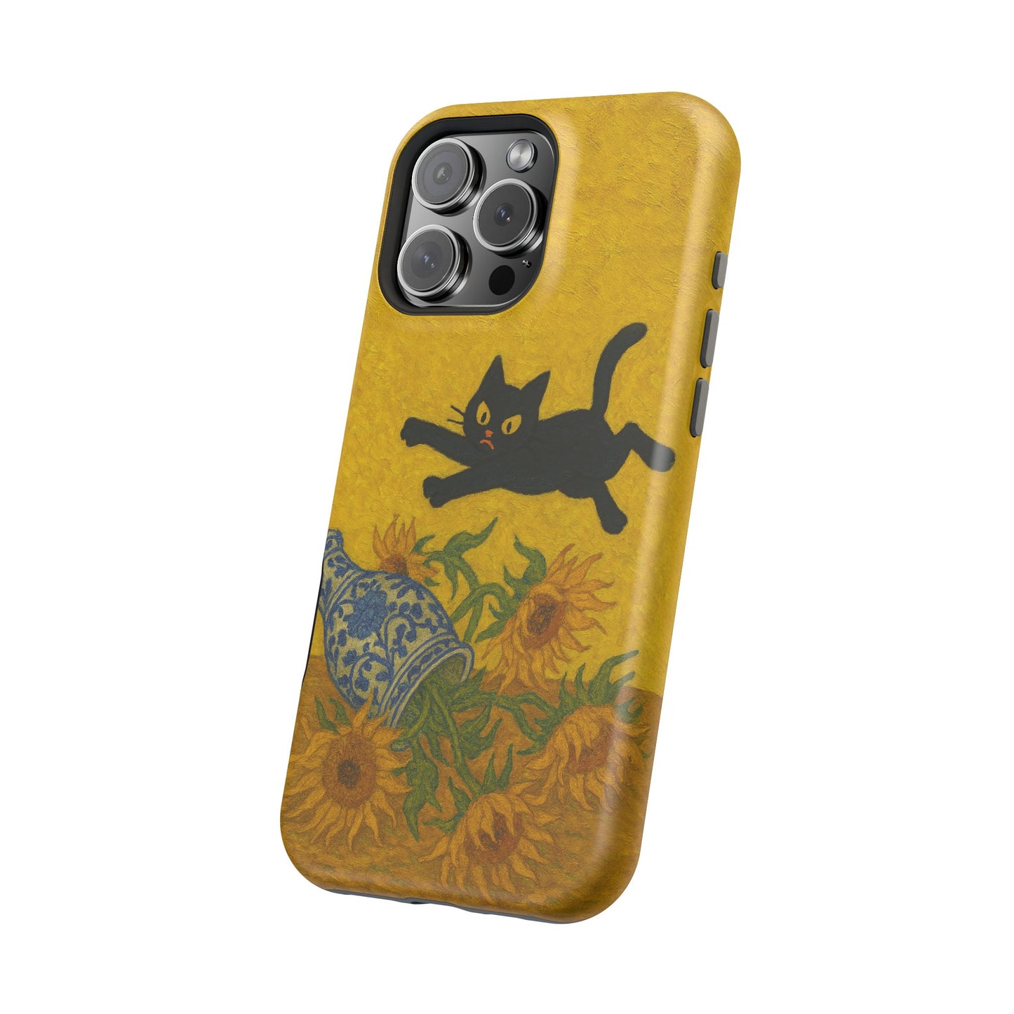Mischievous Cat & Sunflowers โ Van Gogh Inspired โ iPhone 16, 15, 14, 13 โ MagSafe Magnetic Tough Case by HitStickers