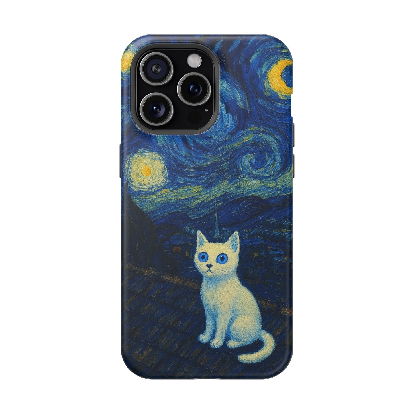 Starry Night Cat โ Van Gogh Inspired โ iPhone 16, 15, 14, 13 โ MagSafe Magnetic Tough Case by HitStickers