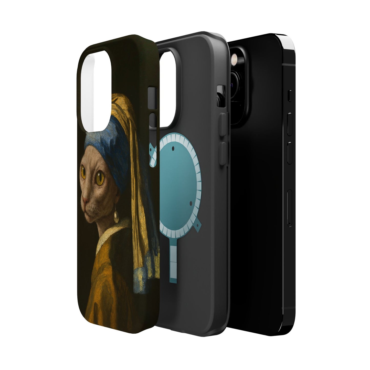 Cat with a Pearl Earring โ Vermeer Inspired โ iPhone 16, 15, 14, 13 โ MagSafe Magnetic Tough Case by HitStickers