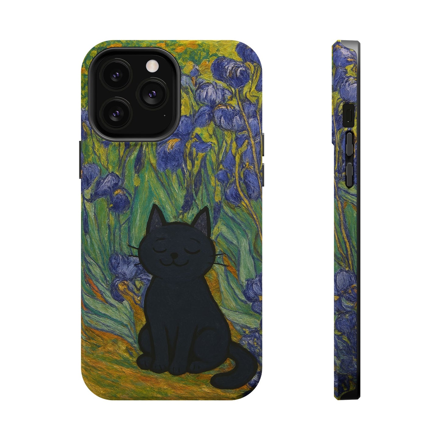 Peaceful Cat in Irises โ Van Gogh Inspired โ iPhone 16, 15, 14, 13 โ MagSafe Magnetic Tough Case by HitStickers