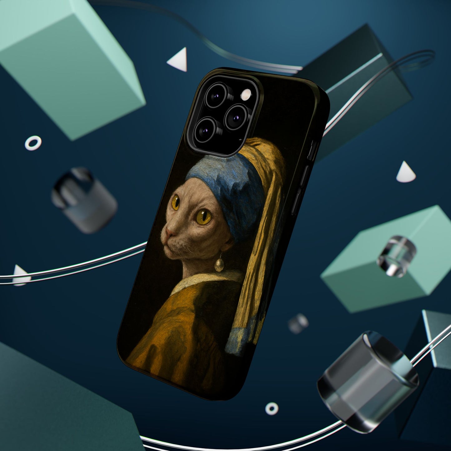 Cat with a Pearl Earring โ Vermeer Inspired โ iPhone 16, 15, 14, 13 โ MagSafe Magnetic Tough Case by HitStickers
