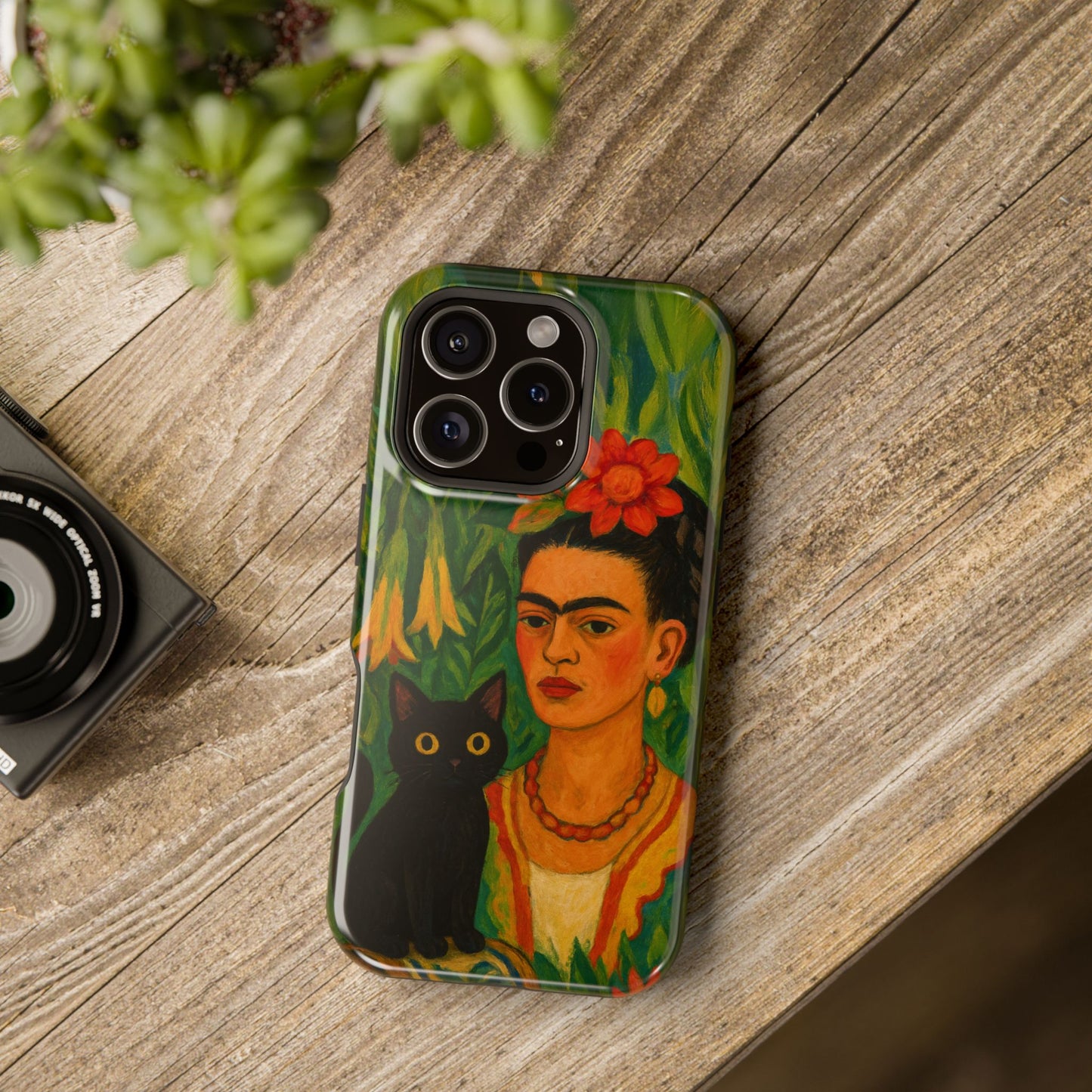 Frida & the Black Cat โ Kahlo Inspired โ iPhone 16, 15, 14, 13 โ MagSafe Magnetic Tough Case by HitStickers