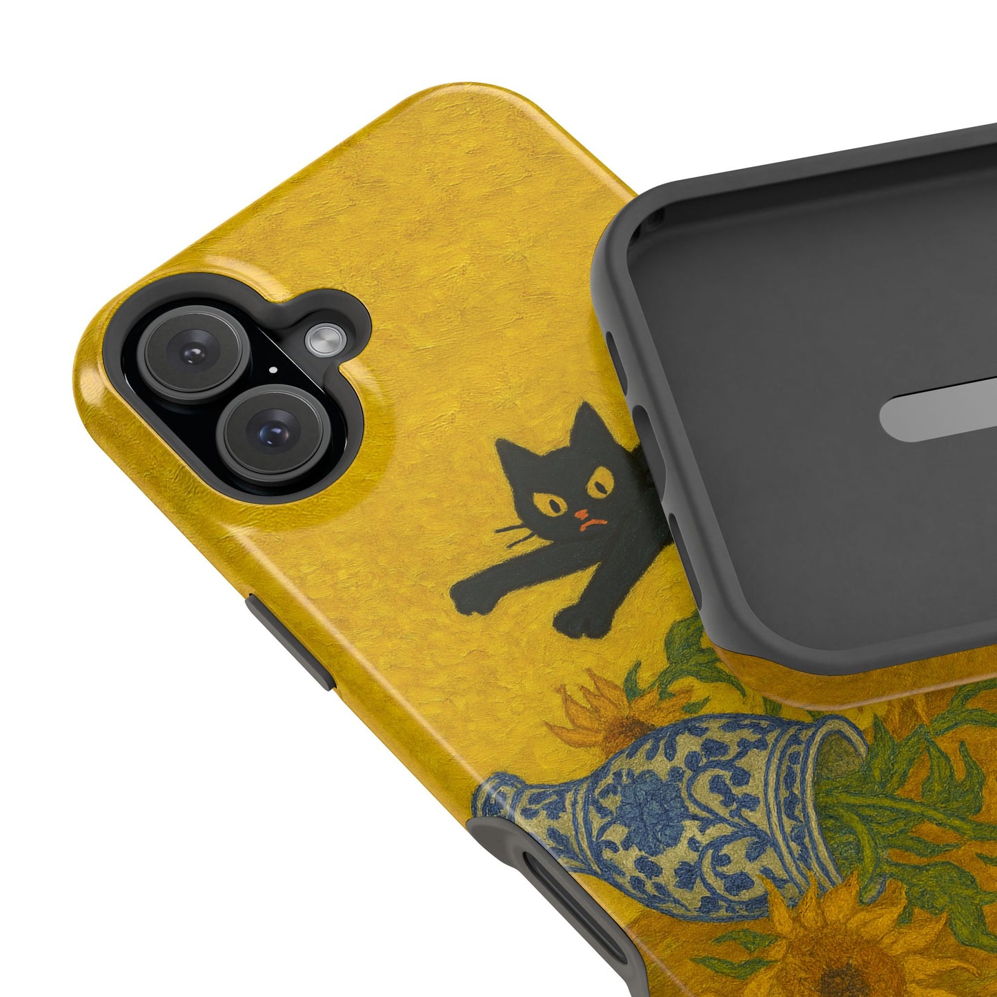 Mischievous Cat & Sunflowers โ Van Gogh Inspired โ iPhone 16, 15, 14, 13 โ MagSafe Magnetic Tough Case by HitStickers