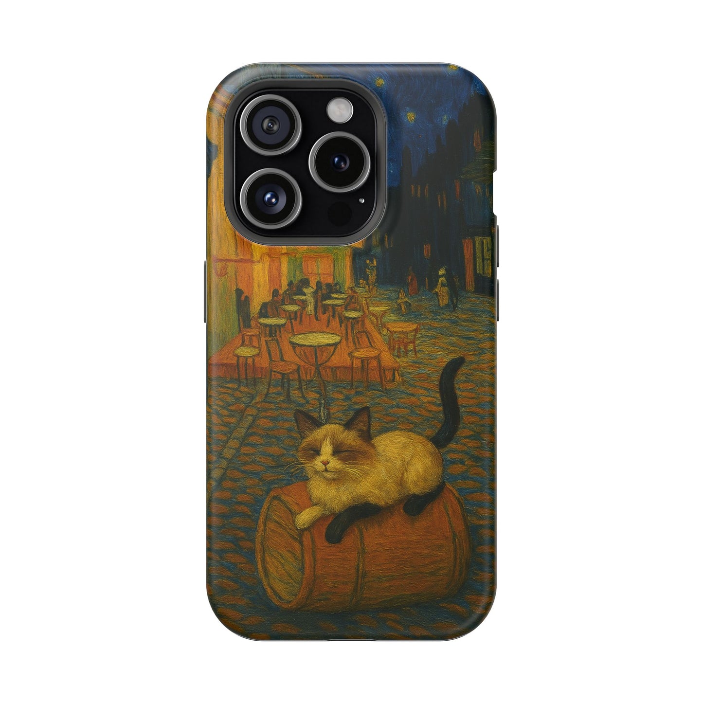 Café Cat at Night – Van Gogh Inspired – iPhone 16, 15, 14, 13 – MagSafe Magnetic Tough Case by HitStickers