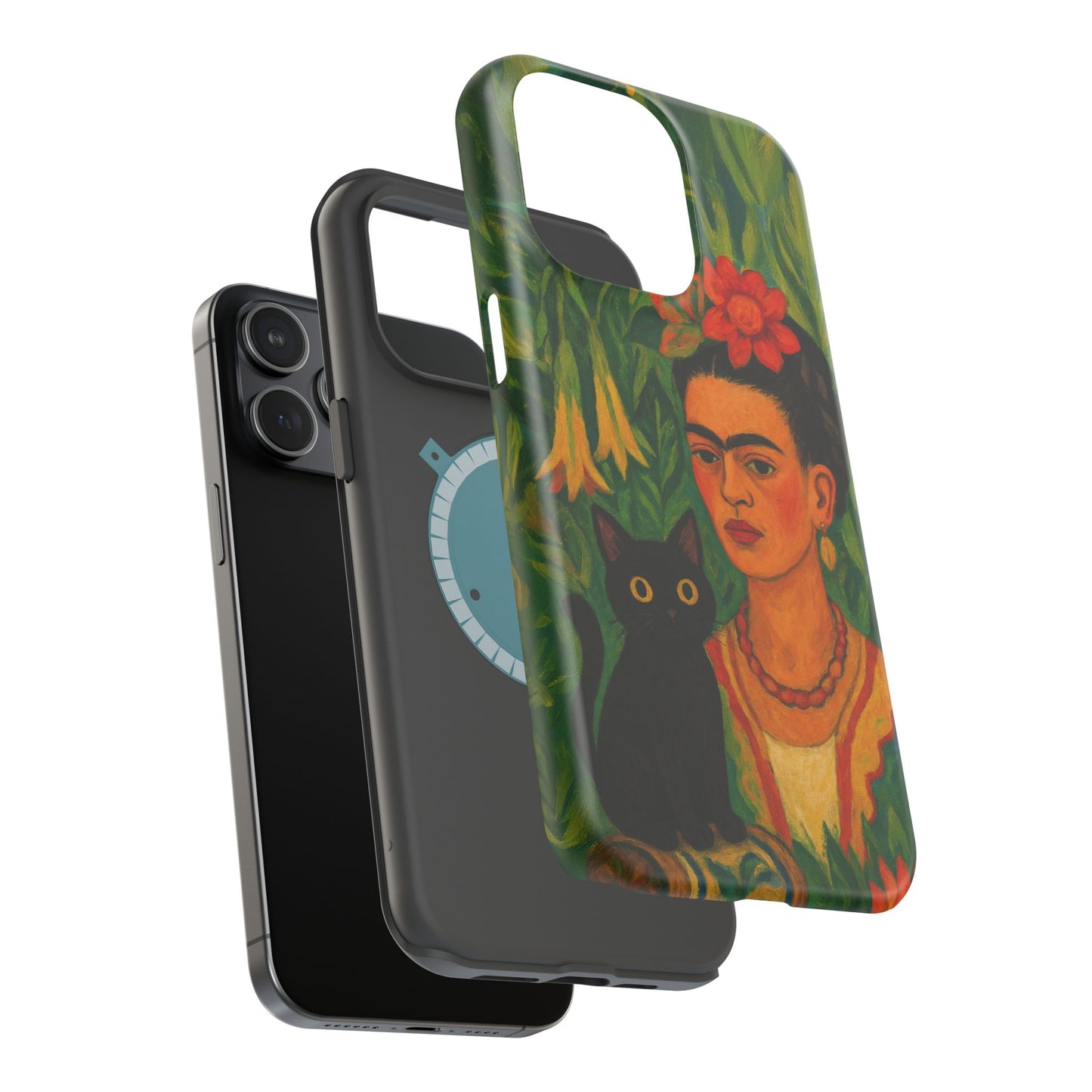 Frida & the Black Cat โ Kahlo Inspired โ iPhone 16, 15, 14, 13 โ MagSafe Magnetic Tough Case by HitStickers