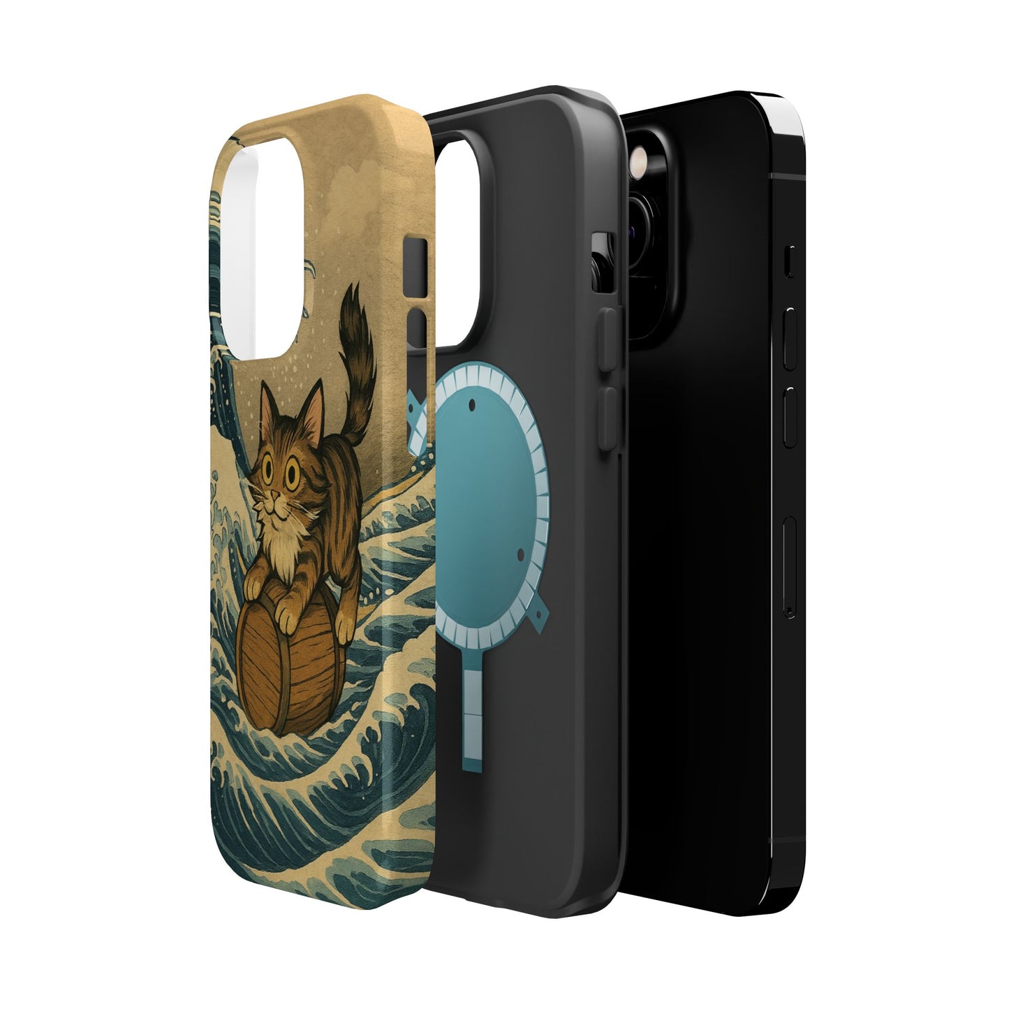 The Great Wave Cat โ Hokusai Inspired โ iPhone 16, 15, 14, 13 โ MagSafe Magnetic Tough Case by HitStickers