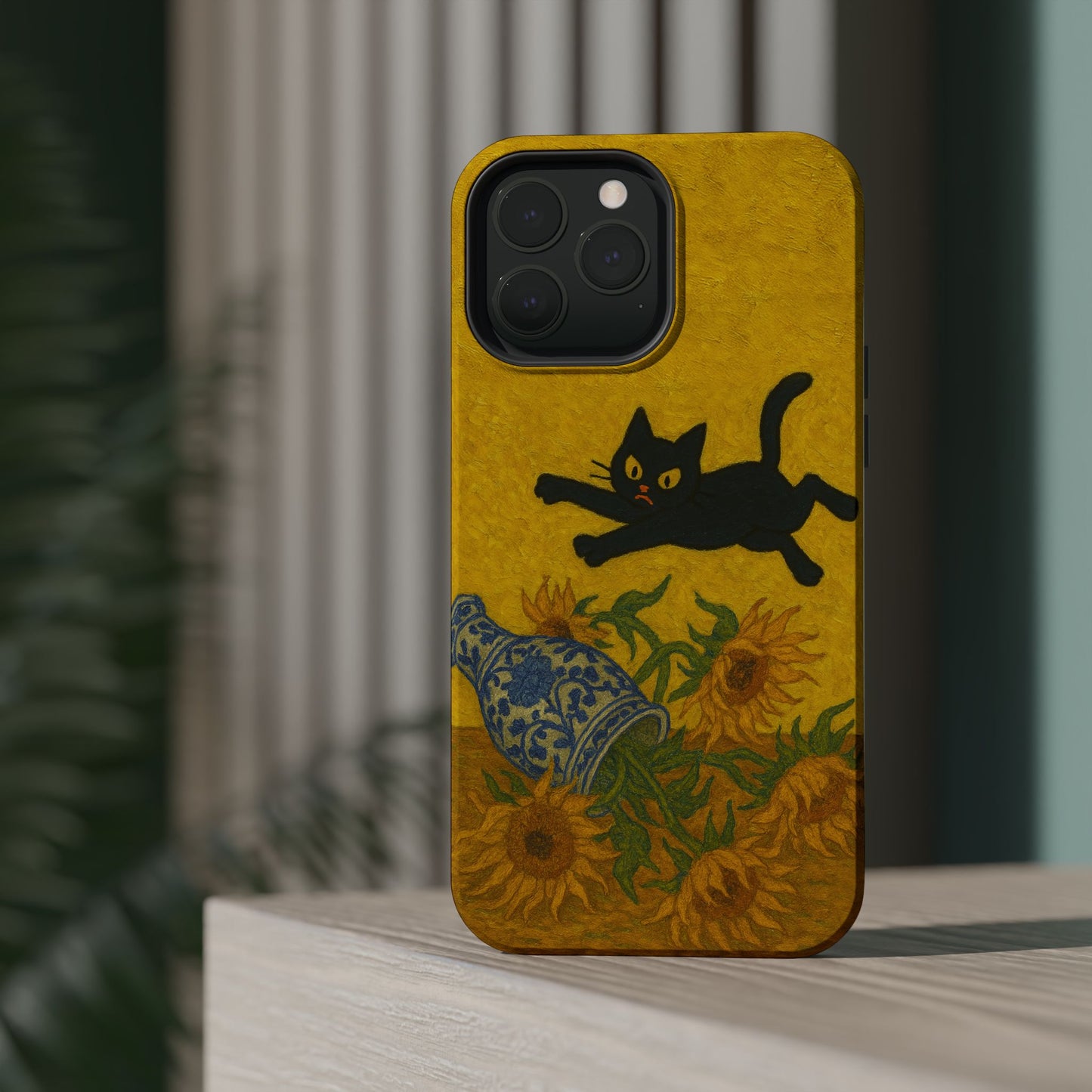 Mischievous Cat & Sunflowers โ Van Gogh Inspired โ iPhone 16, 15, 14, 13 โ MagSafe Magnetic Tough Case by HitStickers