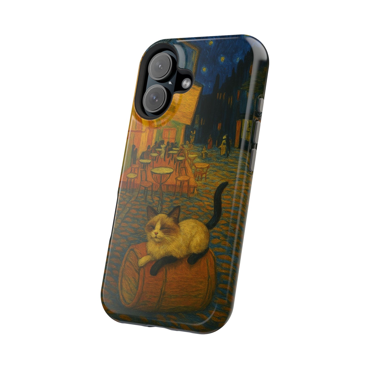 Café Cat at Night – Van Gogh Inspired – iPhone 16, 15, 14, 13 – MagSafe Magnetic Tough Case by HitStickers
