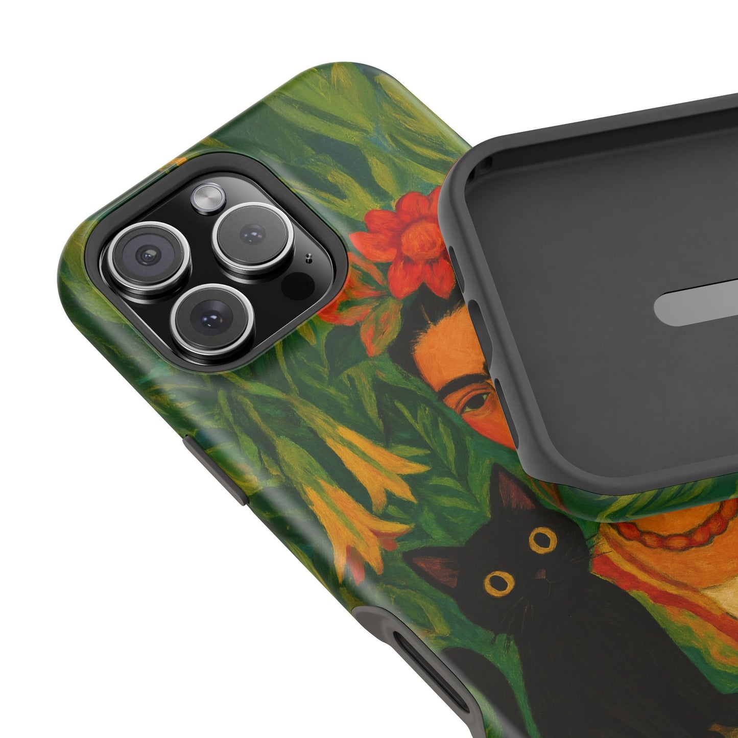 Frida & the Black Cat โ Kahlo Inspired โ iPhone 16, 15, 14, 13 โ MagSafe Magnetic Tough Case by HitStickers