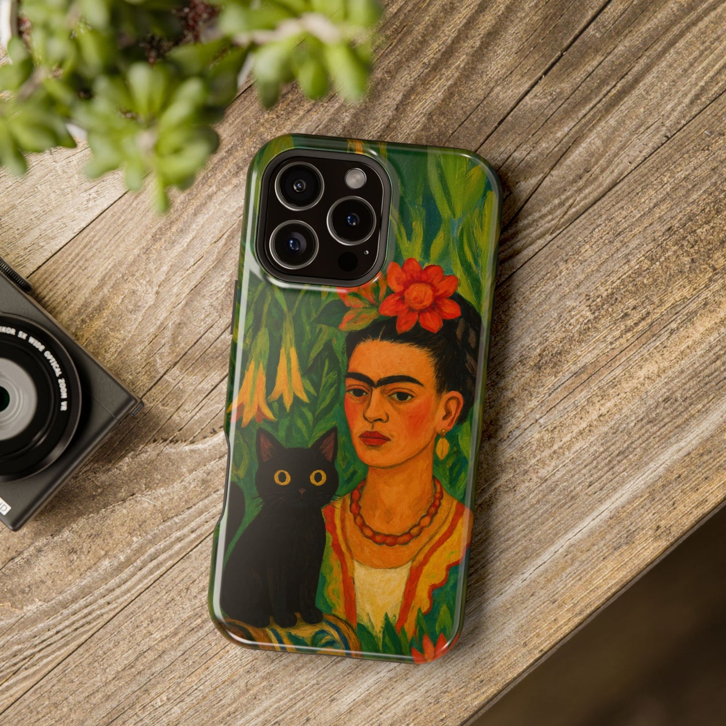 Frida & the Black Cat โ Kahlo Inspired โ iPhone 16, 15, 14, 13 โ MagSafe Magnetic Tough Case by HitStickers