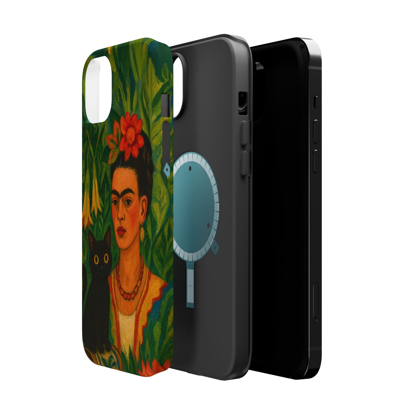 Frida & the Black Cat โ Kahlo Inspired โ iPhone 16, 15, 14, 13 โ MagSafe Magnetic Tough Case by HitStickers