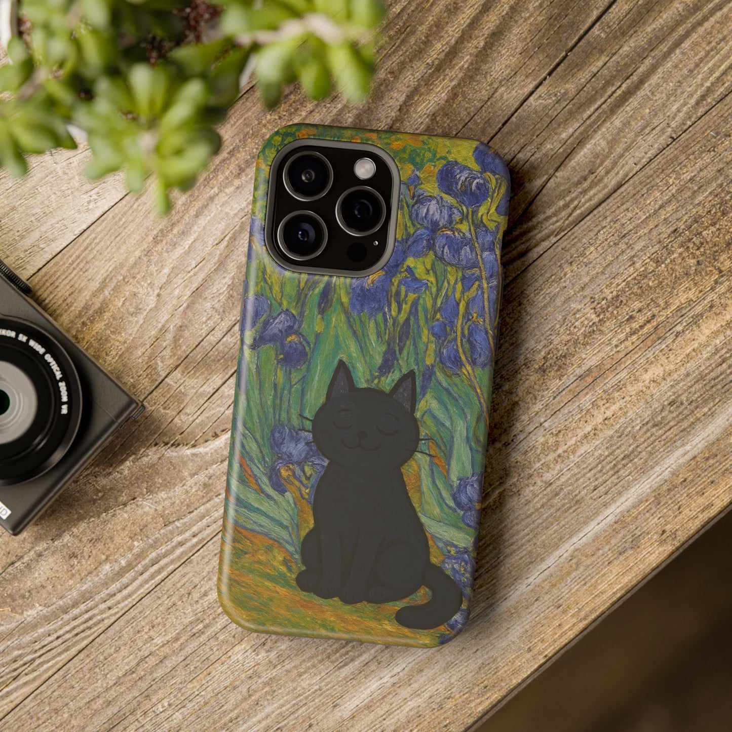 Peaceful Cat in Irises โ Van Gogh Inspired โ iPhone 16, 15, 14, 13 โ MagSafe Magnetic Tough Case by HitStickers