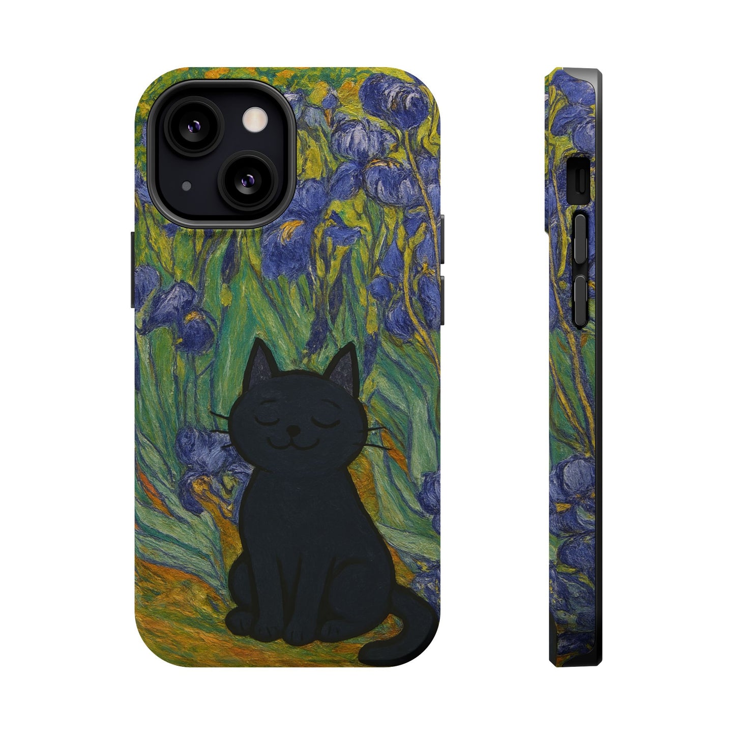 Peaceful Cat in Irises โ Van Gogh Inspired โ iPhone 16, 15, 14, 13 โ MagSafe Magnetic Tough Case by HitStickers