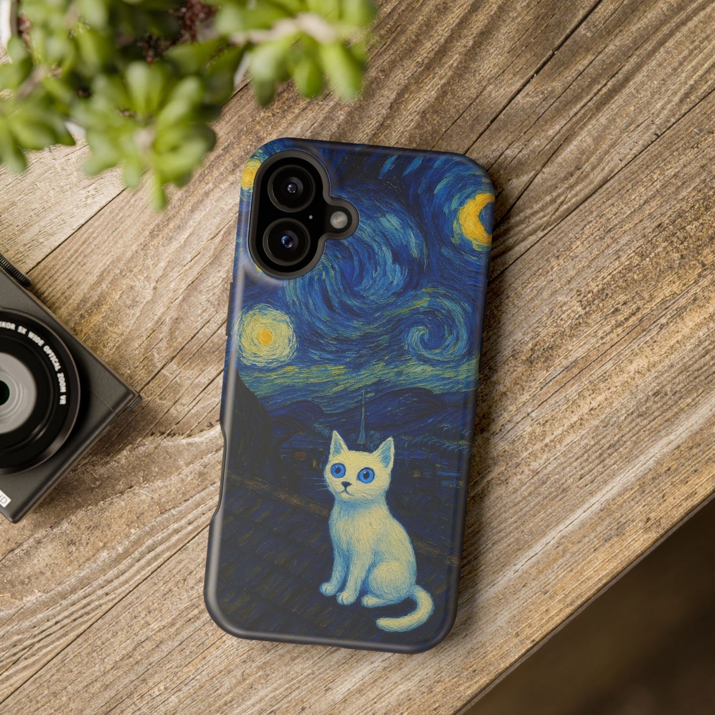 Starry Night Cat โ Van Gogh Inspired โ iPhone 16, 15, 14, 13 โ MagSafe Magnetic Tough Case by HitStickers