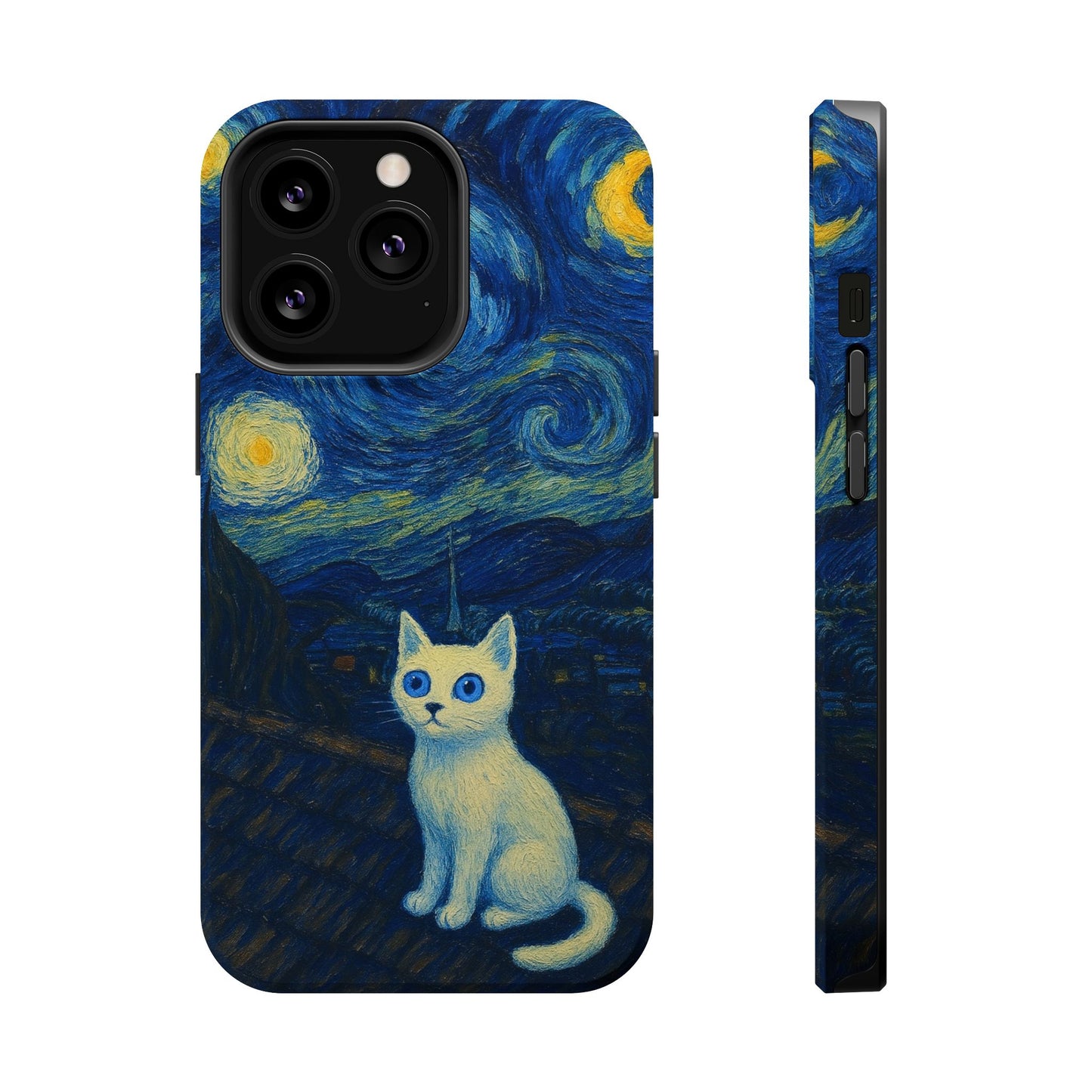 Starry Night Cat โ Van Gogh Inspired โ iPhone 16, 15, 14, 13 โ MagSafe Magnetic Tough Case by HitStickers