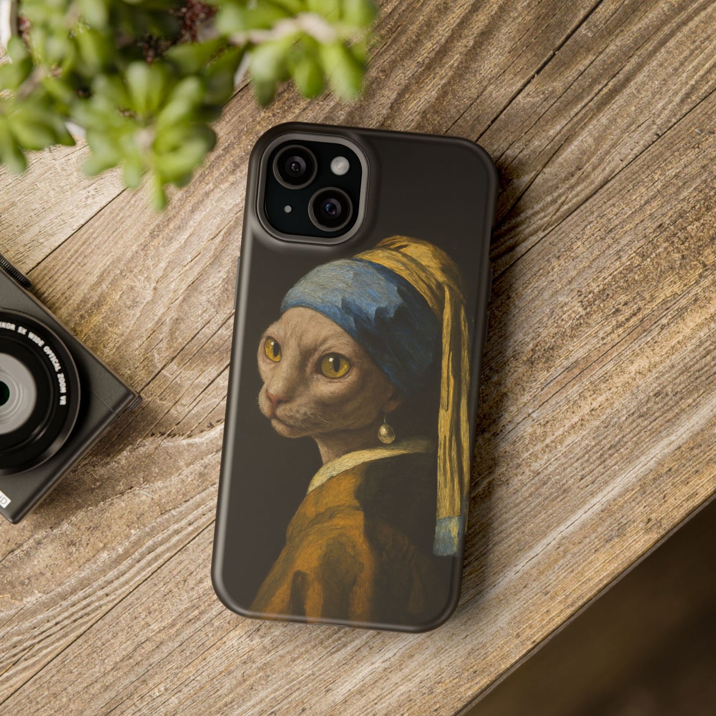 Cat with a Pearl Earring โ Vermeer Inspired โ iPhone 16, 15, 14, 13 โ MagSafe Magnetic Tough Case by HitStickers
