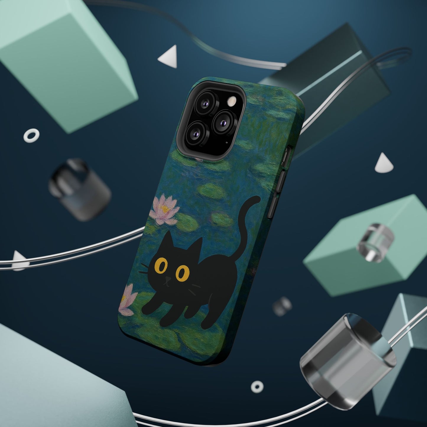 Water Lily Cat โ Monet Inspired โ iPhone 16, 15, 14, 13 โ MagSafe Magnetic Tough Case by HitStickers