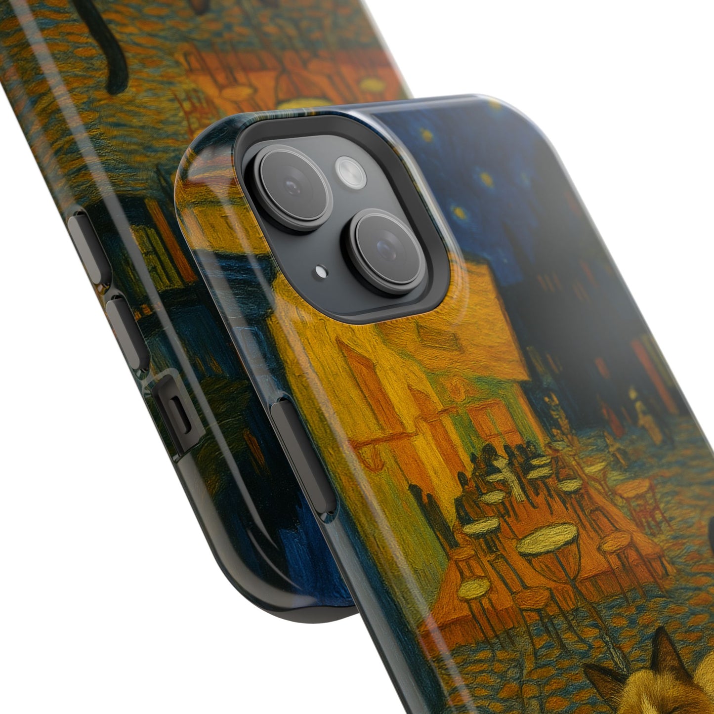 Café Cat at Night – Van Gogh Inspired – iPhone 16, 15, 14, 13 – MagSafe Magnetic Tough Case by HitStickers