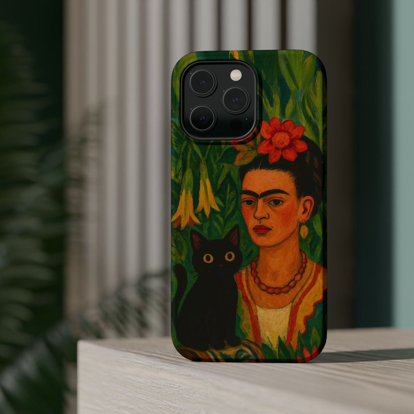 Frida & the Black Cat โ Kahlo Inspired โ iPhone 16, 15, 14, 13 โ MagSafe Magnetic Tough Case by HitStickers