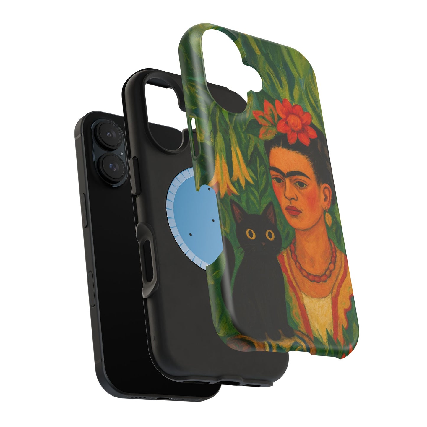 Frida & the Black Cat โ Kahlo Inspired โ iPhone 16, 15, 14, 13 โ MagSafe Magnetic Tough Case by HitStickers