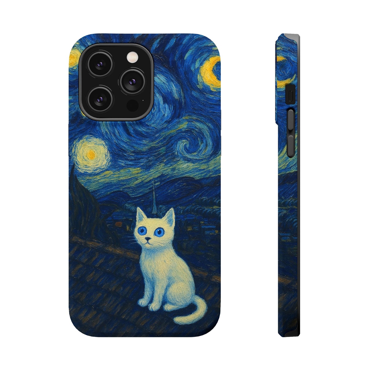 Starry Night Cat โ Van Gogh Inspired โ iPhone 16, 15, 14, 13 โ MagSafe Magnetic Tough Case by HitStickers