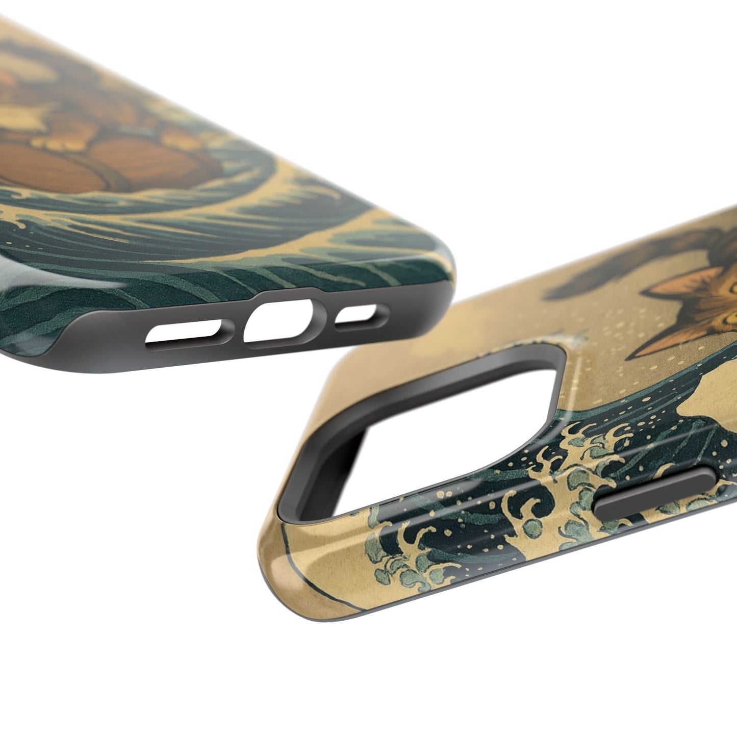 The Great Wave Cat โ Hokusai Inspired โ iPhone 16, 15, 14, 13 โ MagSafe Magnetic Tough Case by HitStickers