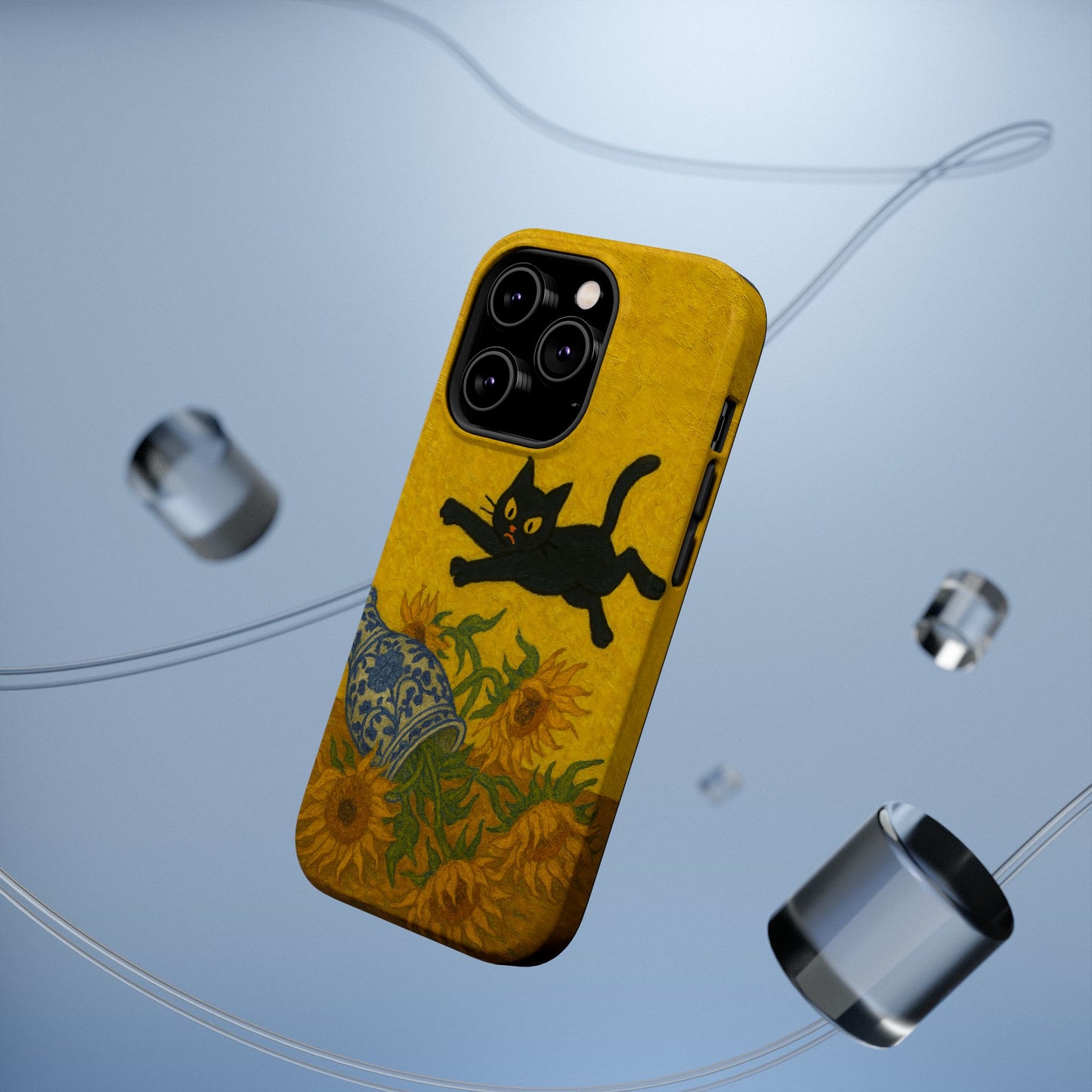 Mischievous Cat & Sunflowers โ Van Gogh Inspired โ iPhone 16, 15, 14, 13 โ MagSafe Magnetic Tough Case by HitStickers