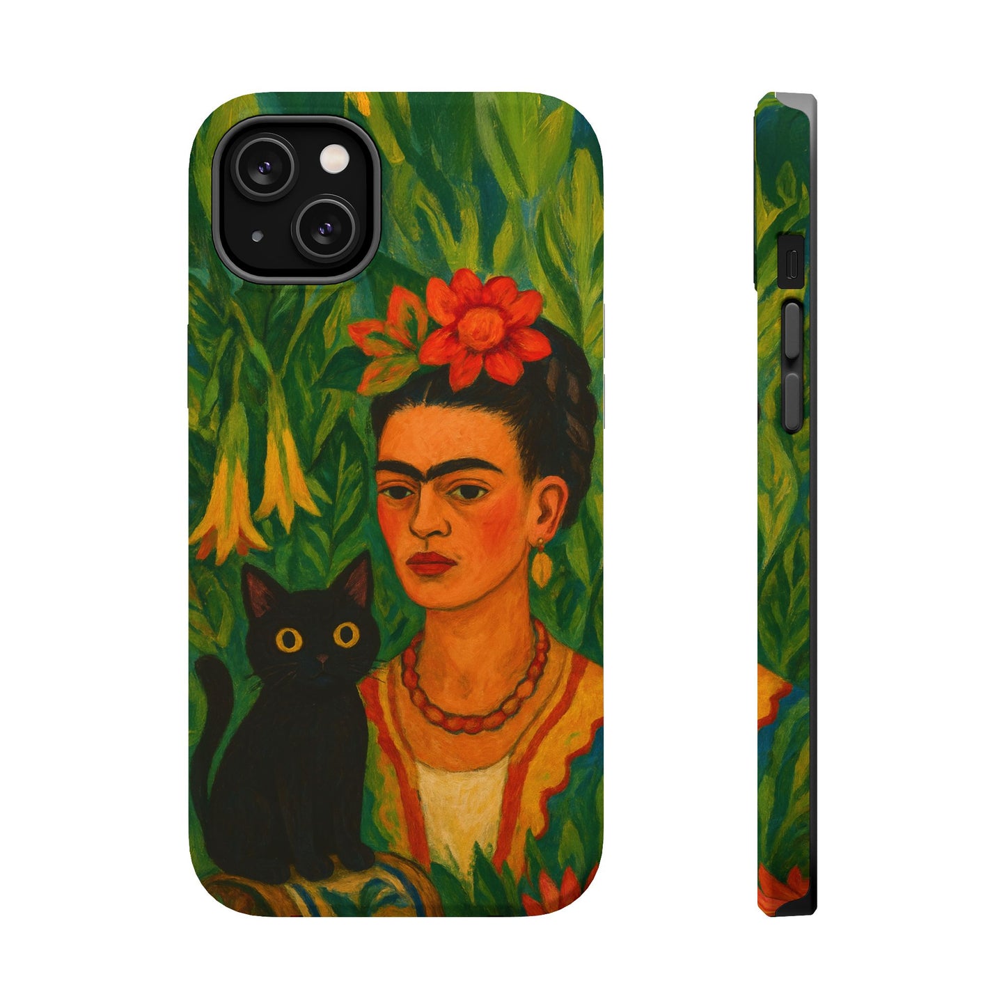 Frida & the Black Cat โ Kahlo Inspired โ iPhone 16, 15, 14, 13 โ MagSafe Magnetic Tough Case by HitStickers