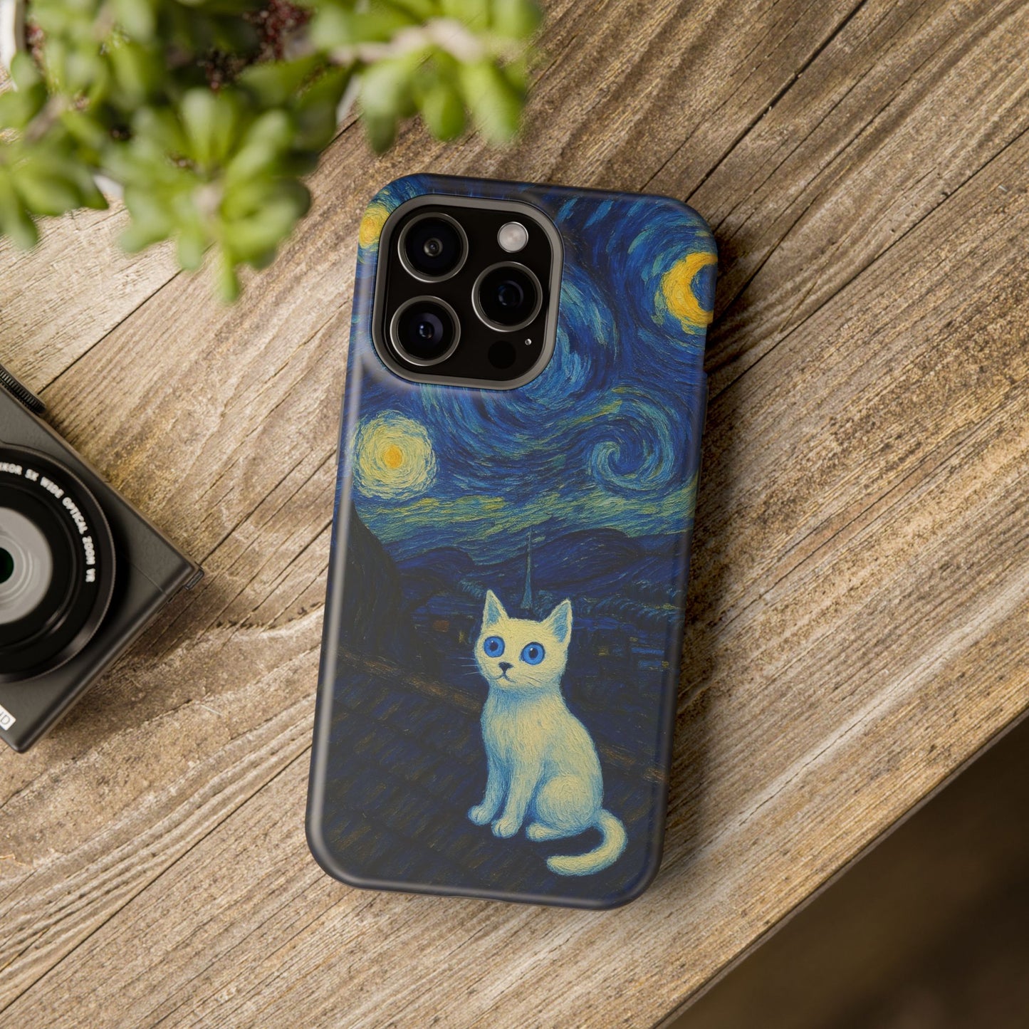 Starry Night Cat โ Van Gogh Inspired โ iPhone 16, 15, 14, 13 โ MagSafe Magnetic Tough Case by HitStickers