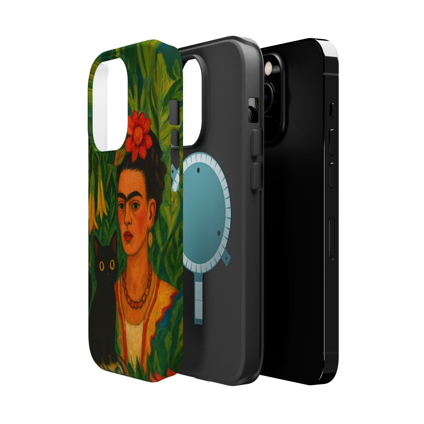 Frida & the Black Cat โ Kahlo Inspired โ iPhone 16, 15, 14, 13 โ MagSafe Magnetic Tough Case by HitStickers