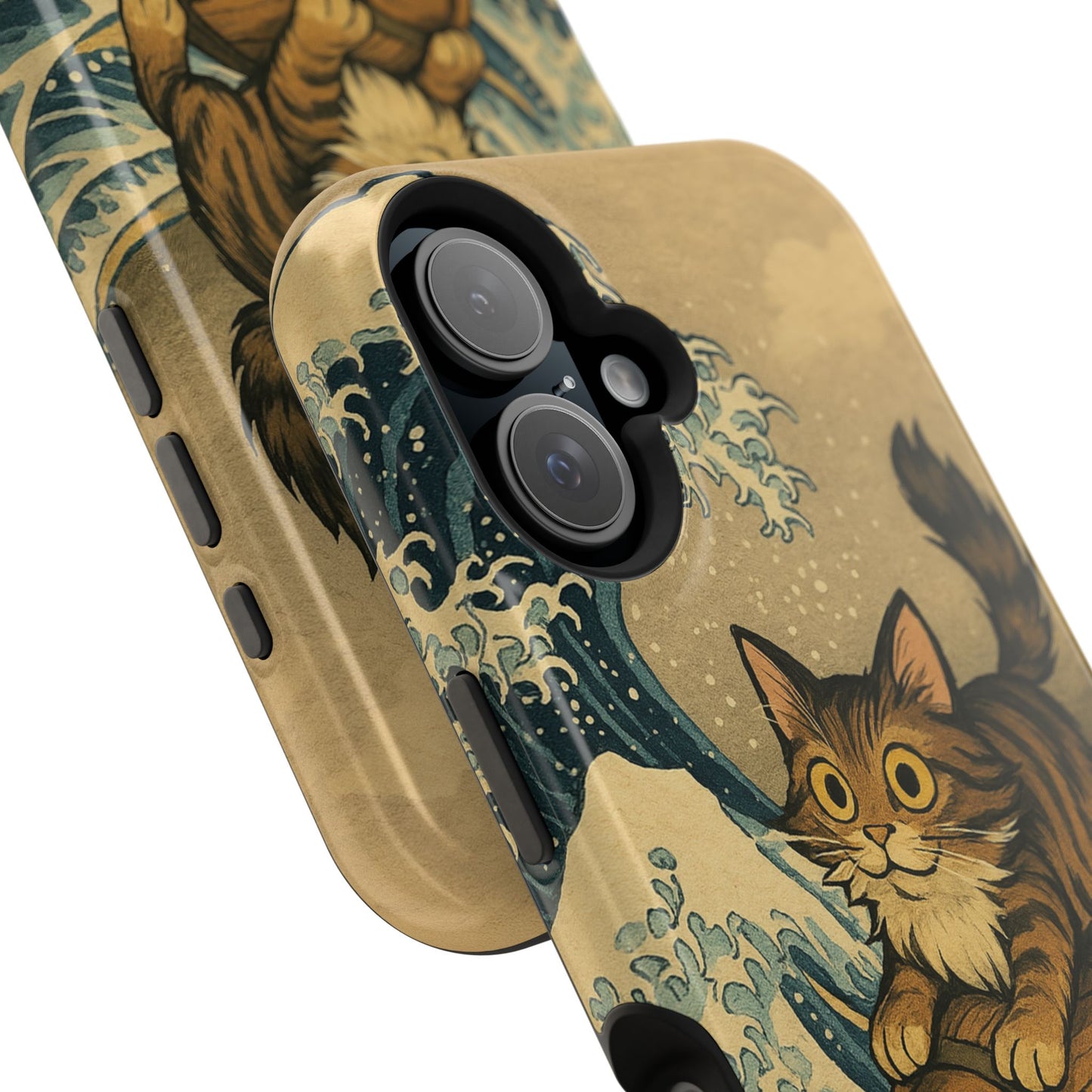 The Great Wave Cat โ Hokusai Inspired โ iPhone 16, 15, 14, 13 โ MagSafe Magnetic Tough Case by HitStickers
