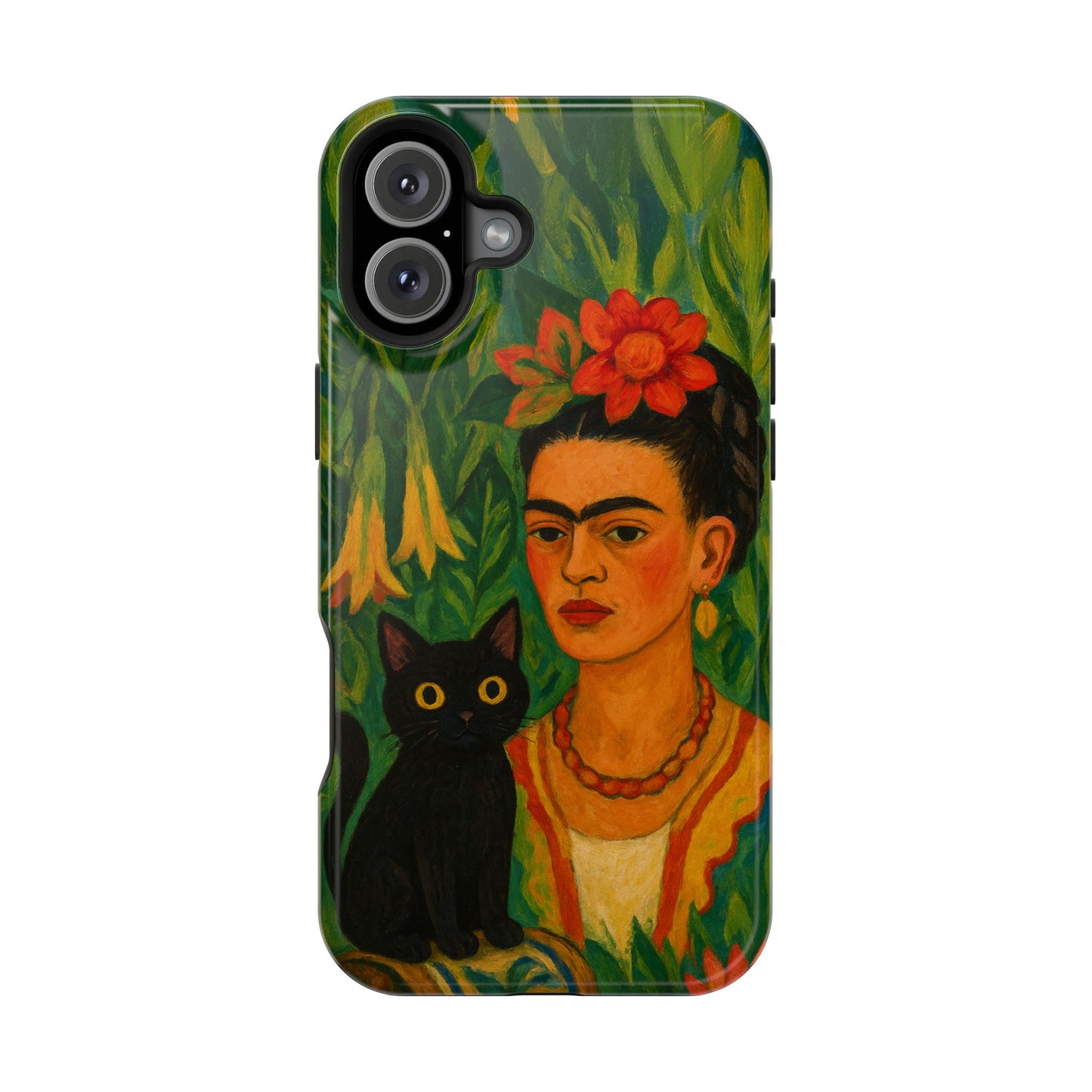 Frida & the Black Cat โ Kahlo Inspired โ iPhone 16, 15, 14, 13 โ MagSafe Magnetic Tough Case by HitStickers