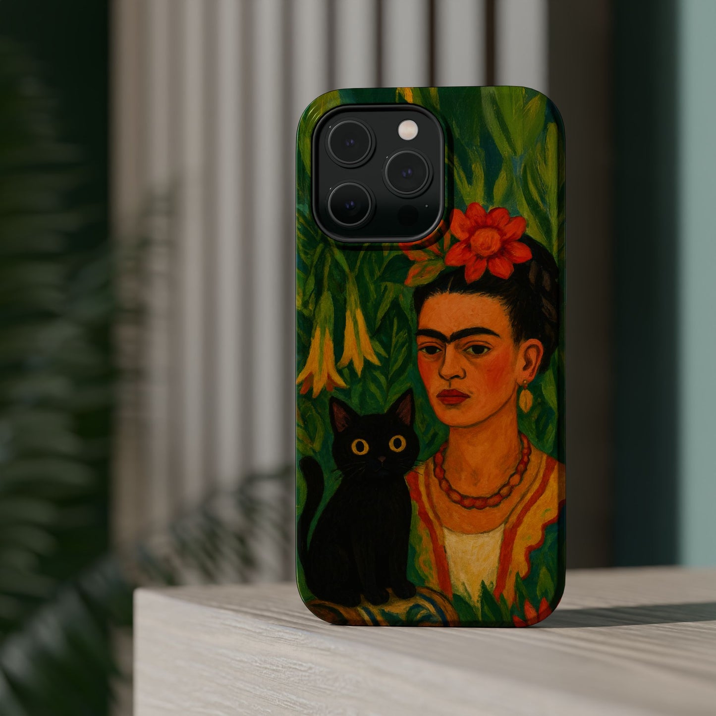 Frida & the Black Cat โ Kahlo Inspired โ iPhone 16, 15, 14, 13 โ MagSafe Magnetic Tough Case by HitStickers