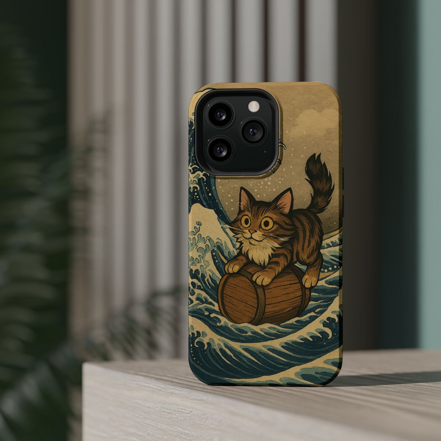 The Great Wave Cat โ Hokusai Inspired โ iPhone 16, 15, 14, 13 โ MagSafe Magnetic Tough Case by HitStickers