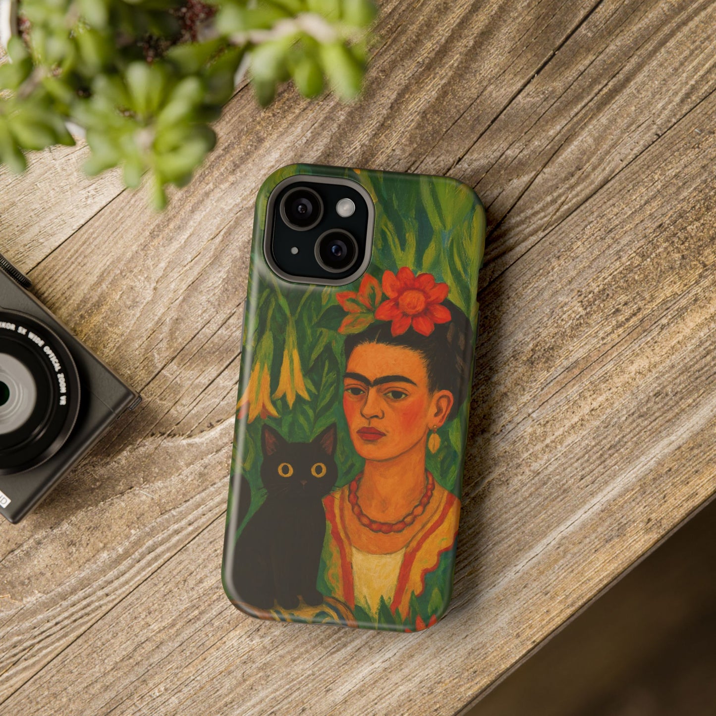 Frida & the Black Cat โ Kahlo Inspired โ iPhone 16, 15, 14, 13 โ MagSafe Magnetic Tough Case by HitStickers