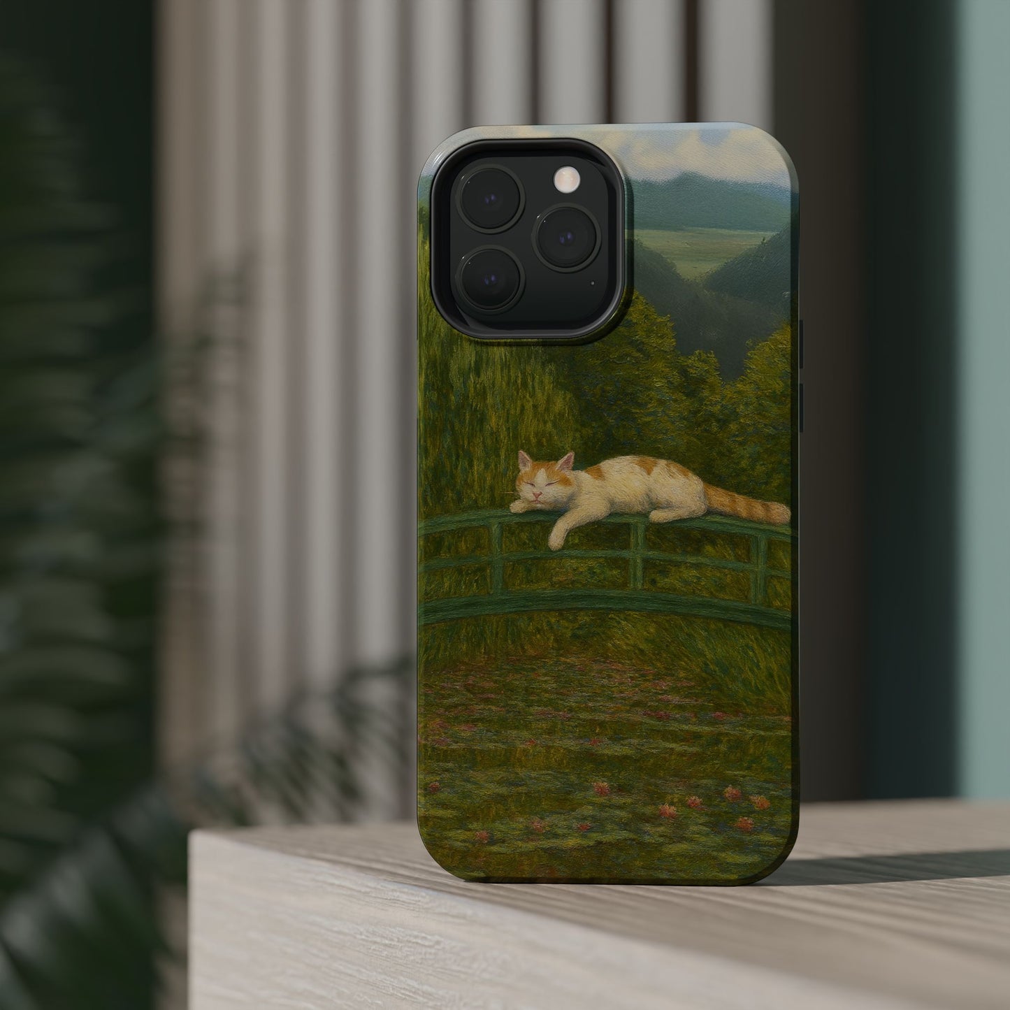 Sleeping Cat on the Japanese Bridge โ Monet Inspired โ iPhone 16, 15, 14, 13 โ MagSafe Magnetic Tough Case by HitStickers
