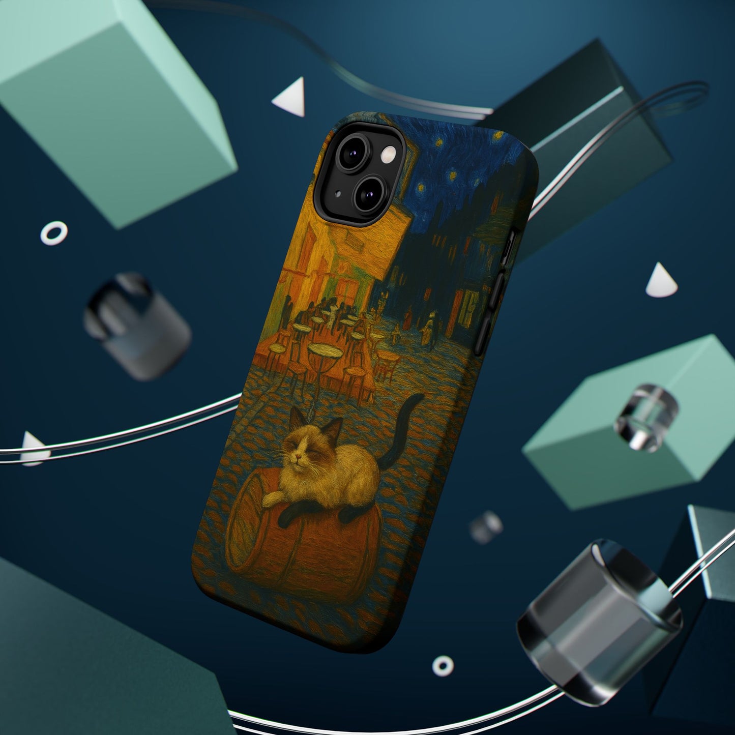 Café Cat at Night – Van Gogh Inspired – iPhone 16, 15, 14, 13 – MagSafe Magnetic Tough Case by HitStickers