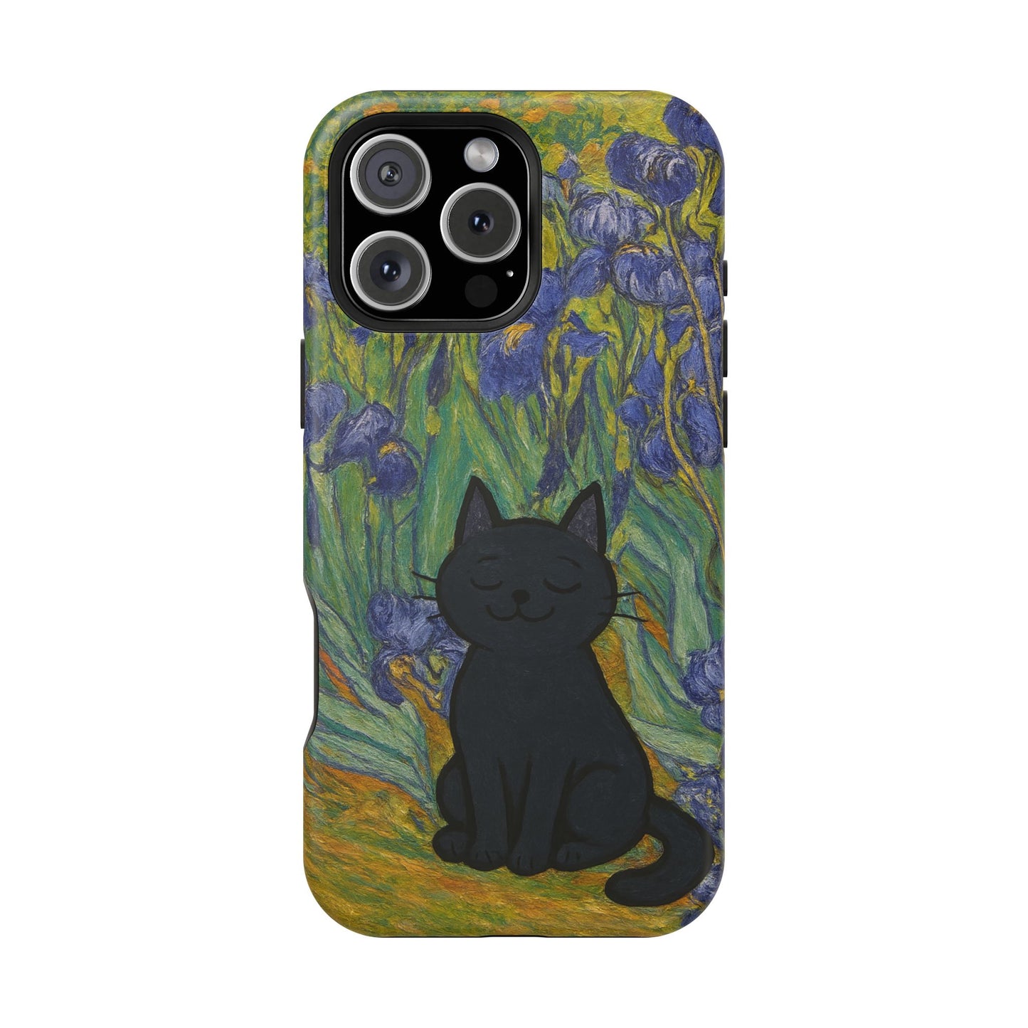 Peaceful Cat in Irises โ Van Gogh Inspired โ iPhone 16, 15, 14, 13 โ MagSafe Magnetic Tough Case by HitStickers