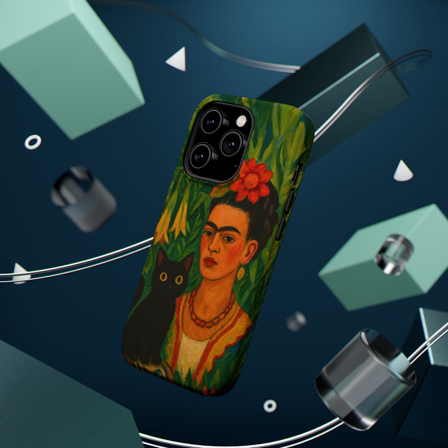 Frida & the Black Cat โ Kahlo Inspired โ iPhone 16, 15, 14, 13 โ MagSafe Magnetic Tough Case by HitStickers