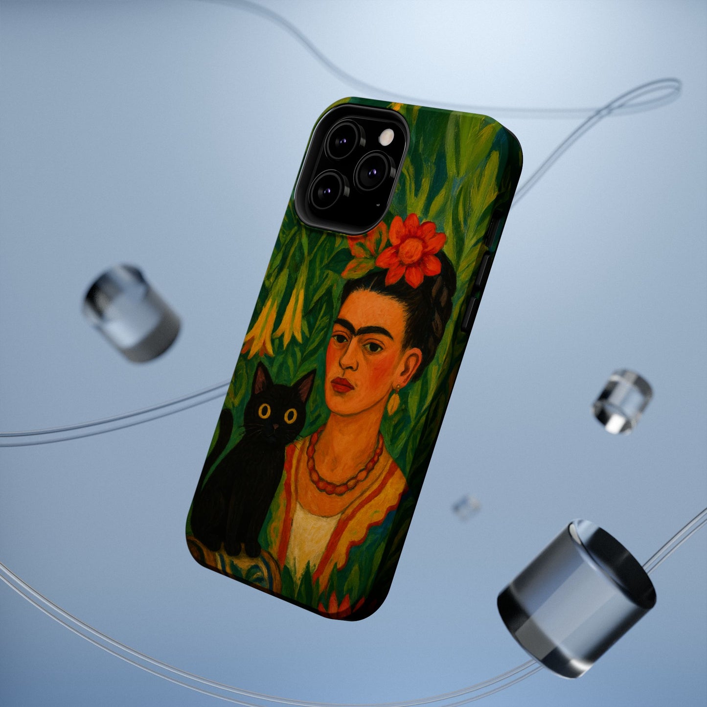Frida & the Black Cat โ Kahlo Inspired โ iPhone 16, 15, 14, 13 โ MagSafe Magnetic Tough Case by HitStickers